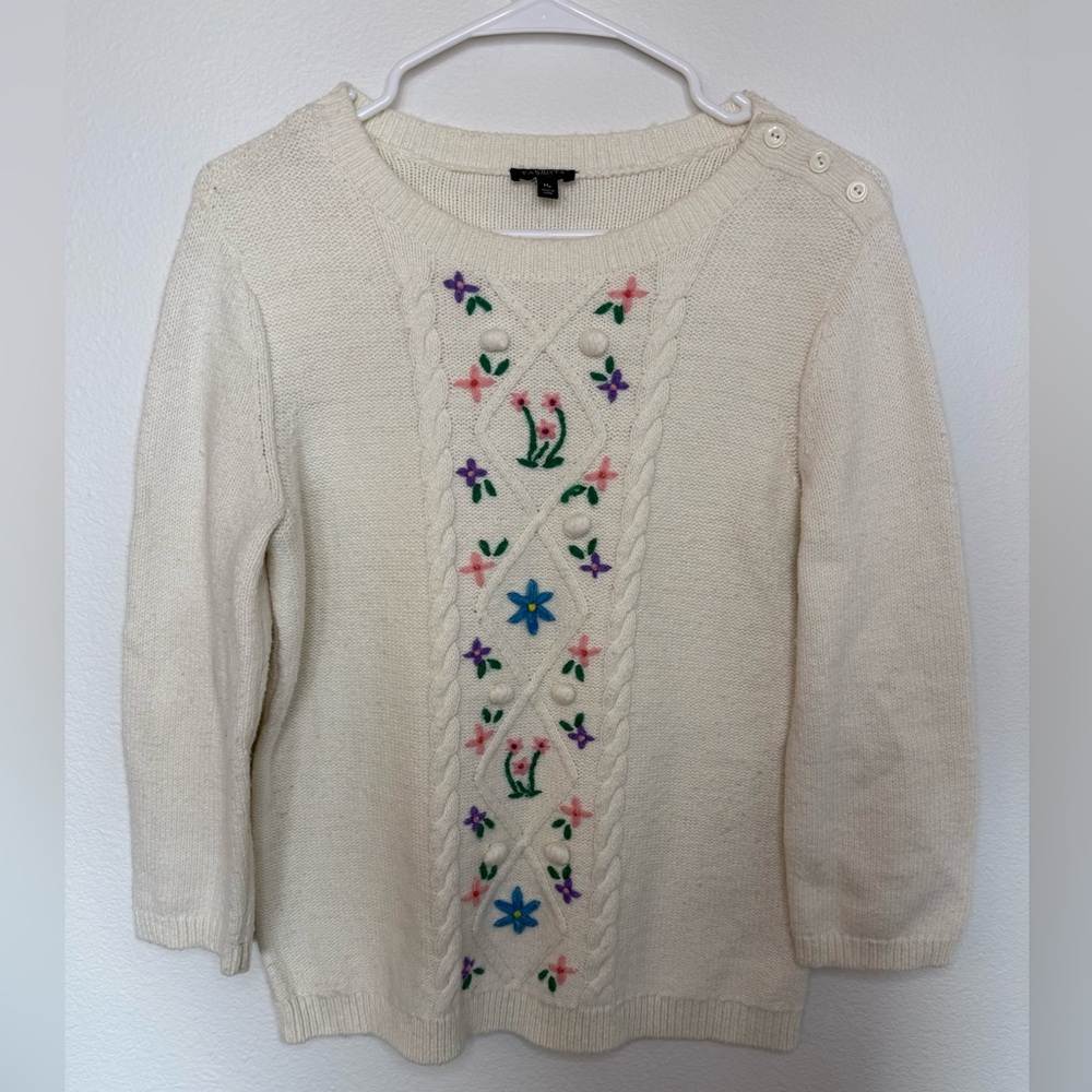 Talbots embroidered flower sweater - M petite